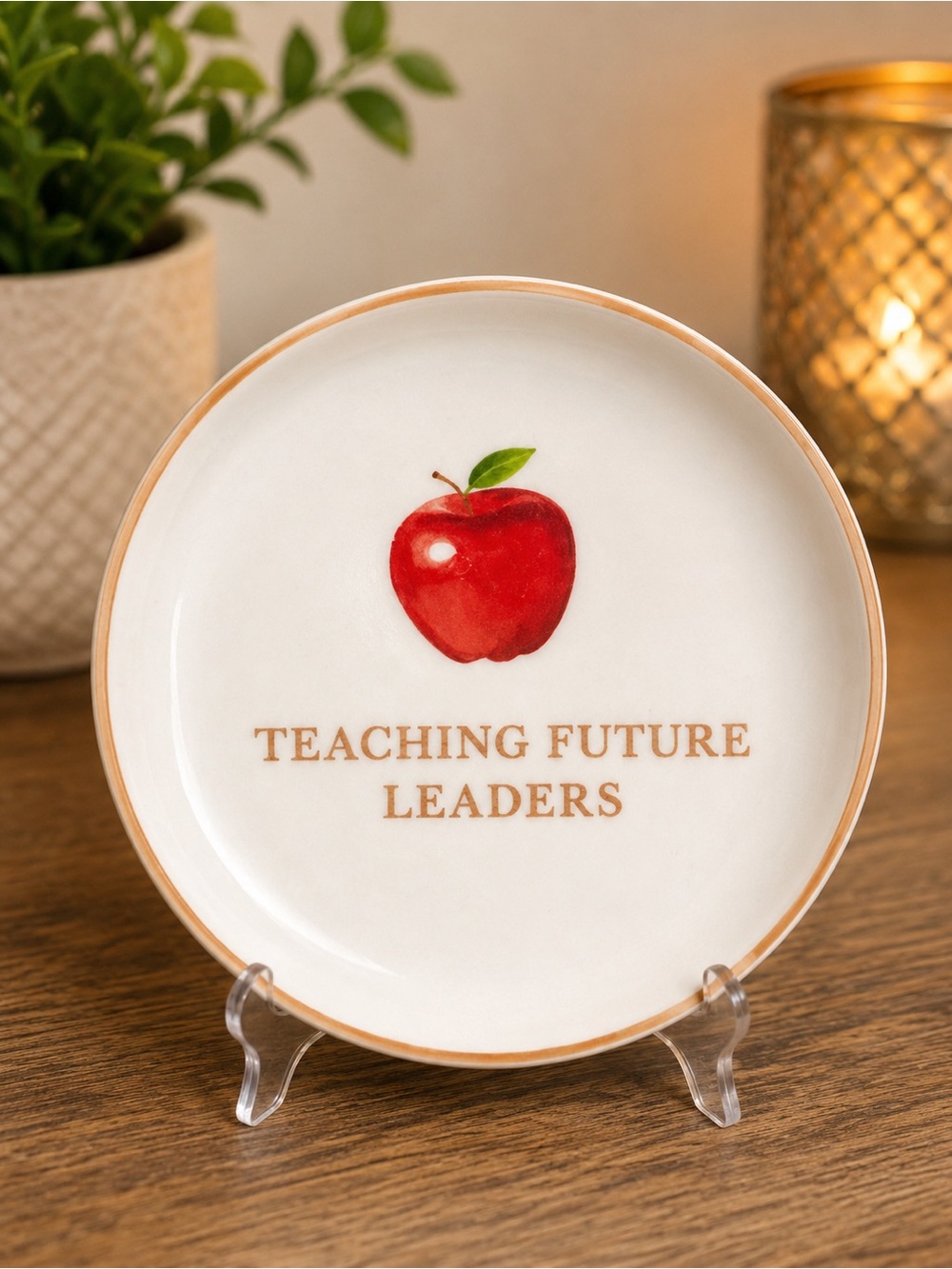 Teaching Future Leaders Teacher Trinket Tray Apple Ceramic Gift NIB